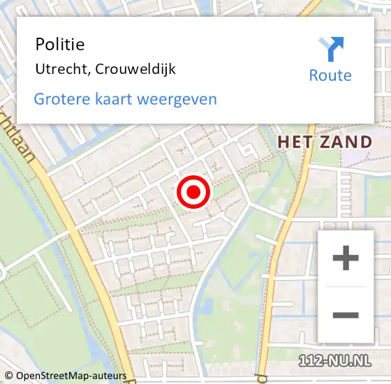 Locatie op kaart van de 112 melding: Politie Utrecht, Crouweldijk op 19 september 2024 08:13