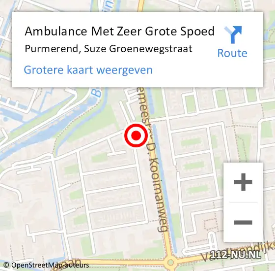 Locatie op kaart van de 112 melding: Ambulance Met Zeer Grote Spoed Naar Purmerend, Suze Groenewegstraat op 19 september 2024 08:15