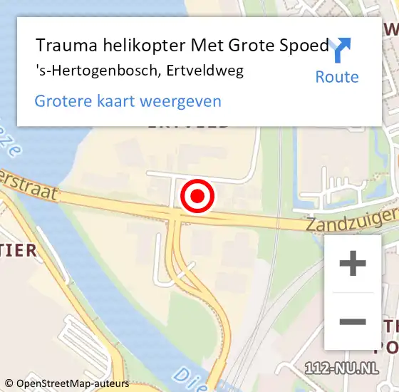 Locatie op kaart van de 112 melding: Trauma helikopter Met Grote Spoed Naar 's-Hertogenbosch, Ertveldweg op 19 september 2024 08:28