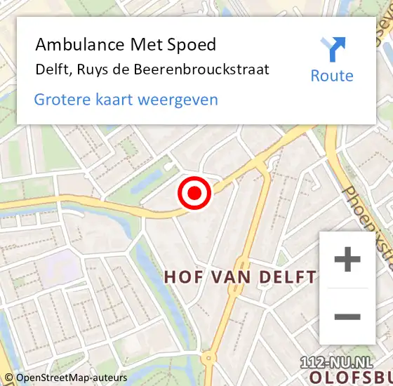 Locatie op kaart van de 112 melding: Ambulance Met Spoed Naar Delft, Ruys de Beerenbrouckstraat op 19 september 2024 08:37