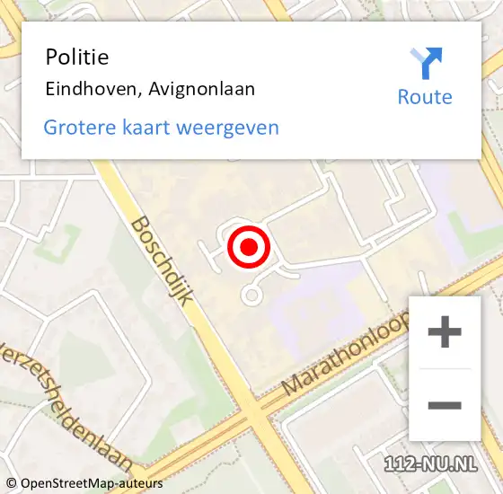 Locatie op kaart van de 112 melding: Politie Eindhoven, Avignonlaan op 19 september 2024 08:39