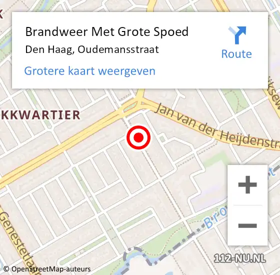 Locatie op kaart van de 112 melding: Brandweer Met Grote Spoed Naar Den Haag, Oudemansstraat op 19 september 2024 08:56