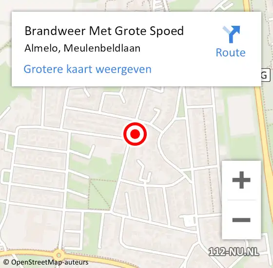 Locatie op kaart van de 112 melding: Brandweer Met Grote Spoed Naar Almelo, Meulenbeldlaan op 19 september 2024 08:59