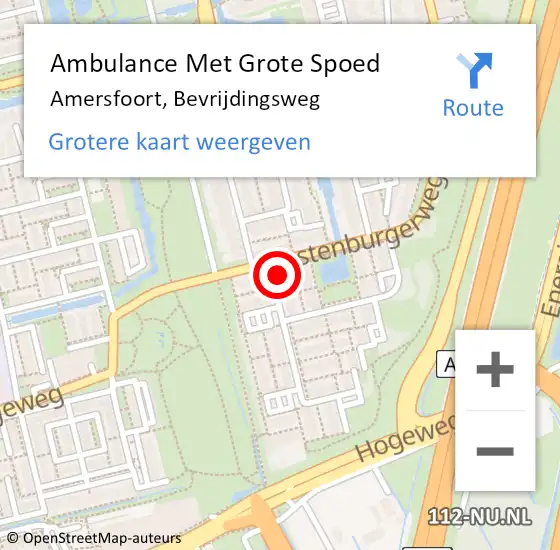 Locatie op kaart van de 112 melding: Ambulance Met Grote Spoed Naar Amersfoort, Bevrijdingsweg op 20 oktober 2014 16:12