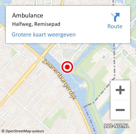 Locatie op kaart van de 112 melding: Ambulance Halfweg, Remisepad op 19 september 2024 09:39