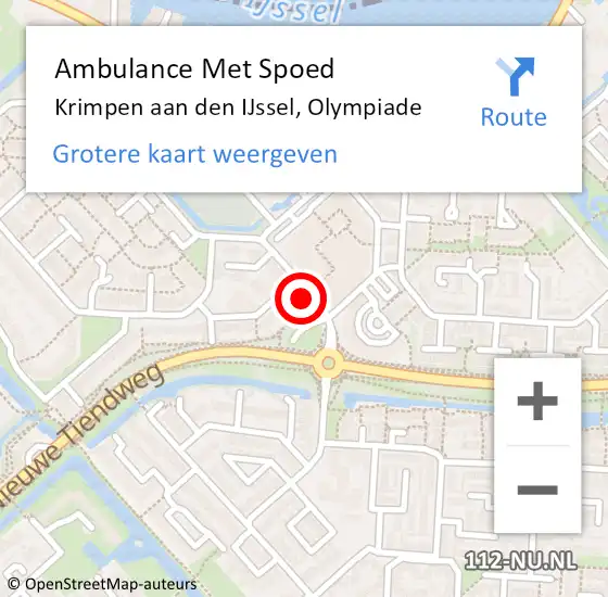 Locatie op kaart van de 112 melding: Ambulance Met Spoed Naar Krimpen aan den IJssel, Olympiade op 19 september 2024 09:41