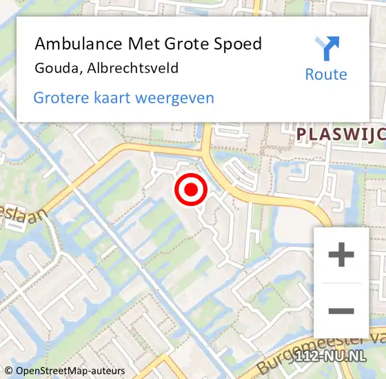 Locatie op kaart van de 112 melding: Ambulance Met Grote Spoed Naar Gouda, Albrechtsveld op 19 september 2024 09:51