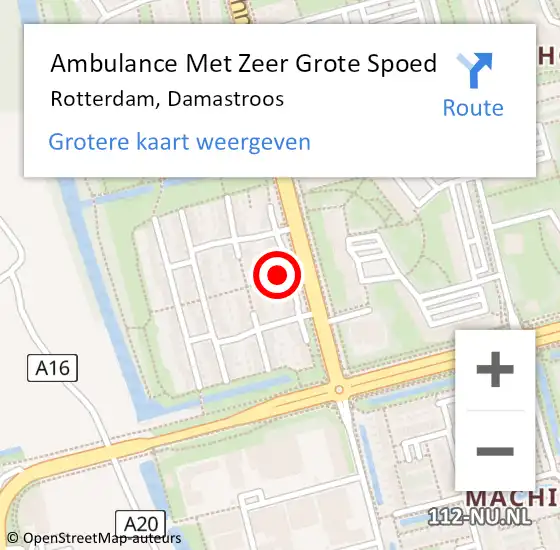 Locatie op kaart van de 112 melding: Ambulance Met Zeer Grote Spoed Naar Rotterdam, Damastroos op 19 september 2024 10:01