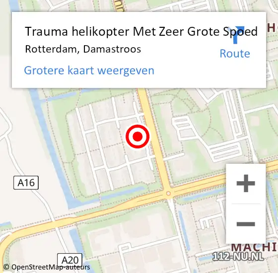 Locatie op kaart van de 112 melding: Trauma helikopter Met Zeer Grote Spoed Naar Rotterdam, Damastroos op 19 september 2024 10:02