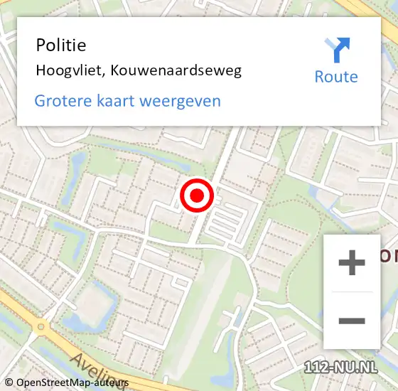 Locatie op kaart van de 112 melding: Politie Hoogvliet, Kouwenaardseweg op 19 september 2024 10:04