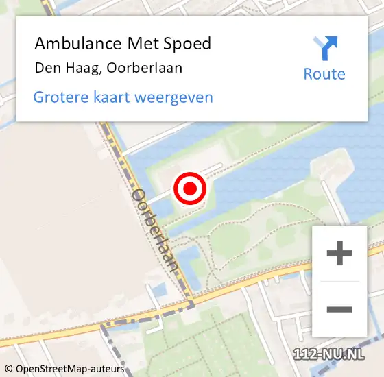 Locatie op kaart van de 112 melding: Ambulance Met Spoed Naar Den Haag, Oorberlaan op 19 september 2024 10:18