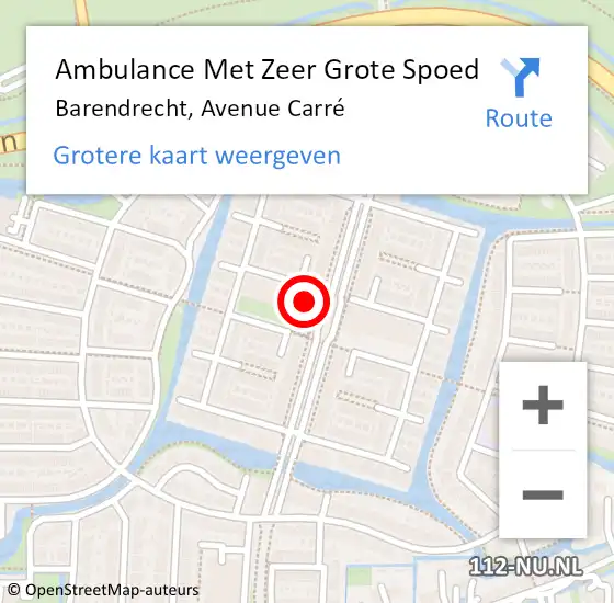 Locatie op kaart van de 112 melding: Ambulance Met Zeer Grote Spoed Naar Barendrecht, Avenue Carré op 19 september 2024 10:21