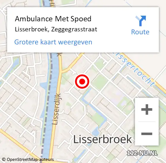 Locatie op kaart van de 112 melding: Ambulance Met Spoed Naar Lisserbroek, Zeggegrasstraat op 19 september 2024 10:26