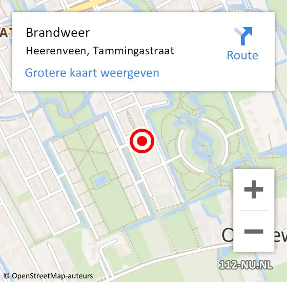 Locatie op kaart van de 112 melding: Brandweer Heerenveen, Tammingastraat op 19 september 2024 10:27