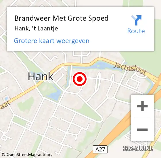 Locatie op kaart van de 112 melding: Brandweer Met Grote Spoed Naar Hank, 't Laantje op 19 september 2024 10:31