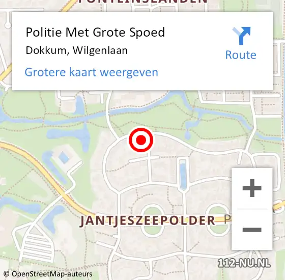 Locatie op kaart van de 112 melding: Politie Met Grote Spoed Naar Dokkum, Wilgenlaan op 19 september 2024 10:35