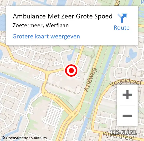 Locatie op kaart van de 112 melding: Ambulance Met Zeer Grote Spoed Naar Zoetermeer, Werflaan op 19 september 2024 10:44