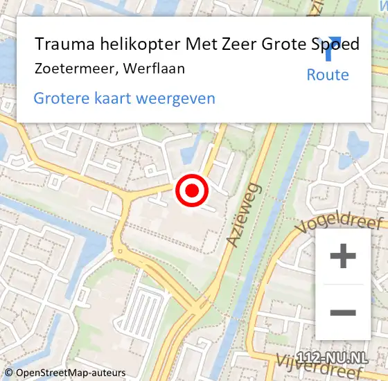 Locatie op kaart van de 112 melding: Trauma helikopter Met Zeer Grote Spoed Naar Zoetermeer, Werflaan op 19 september 2024 10:45