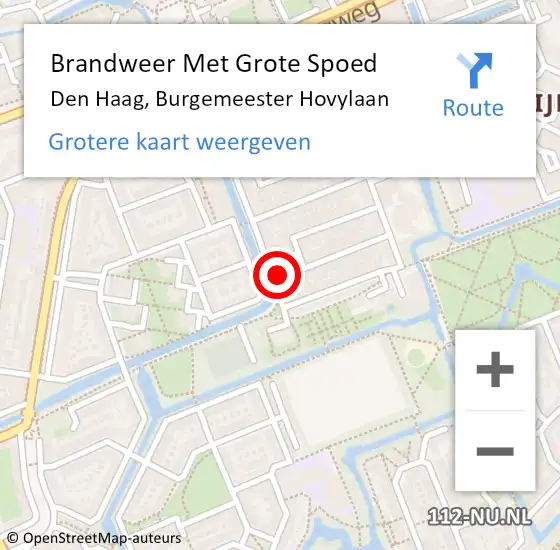 Locatie op kaart van de 112 melding: Brandweer Met Grote Spoed Naar Den Haag, Burgemeester Hovylaan op 19 september 2024 10:53