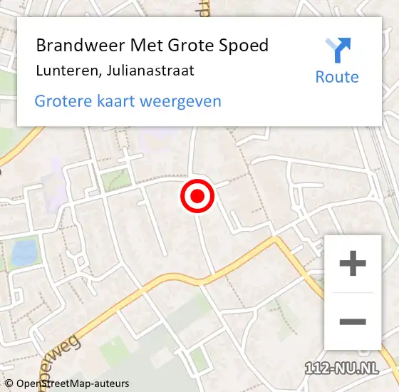 Locatie op kaart van de 112 melding: Brandweer Met Grote Spoed Naar Lunteren, Julianastraat op 19 september 2024 11:03