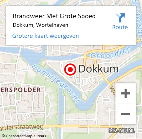 Locatie op kaart van de 112 melding: Brandweer Met Grote Spoed Naar Dokkum, Wortelhaven op 19 september 2024 11:11