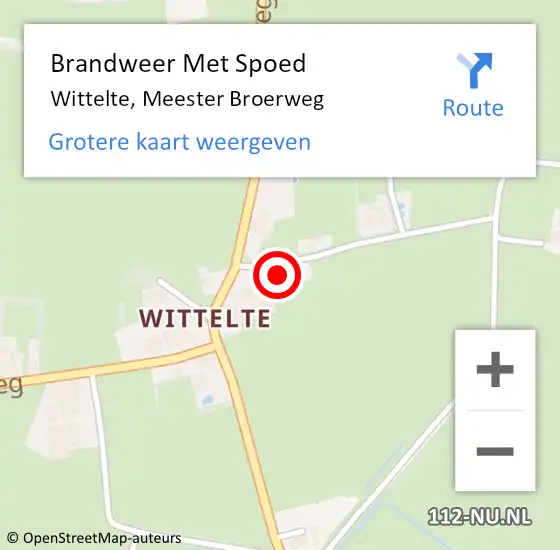 Locatie op kaart van de 112 melding: Brandweer Met Spoed Naar Wittelte, Meester Broerweg op 19 september 2024 11:31