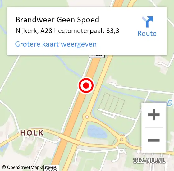 Locatie op kaart van de 112 melding: Brandweer Geen Spoed Naar Nijkerk, A28 hectometerpaal: 33,3 op 19 september 2024 11:44