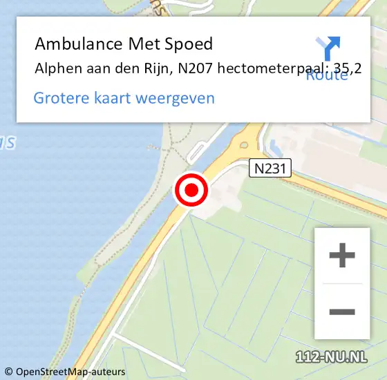 Locatie op kaart van de 112 melding: Ambulance Met Spoed Naar Alphen aan den Rijn, N207 hectometerpaal: 35,2 op 19 september 2024 12:02