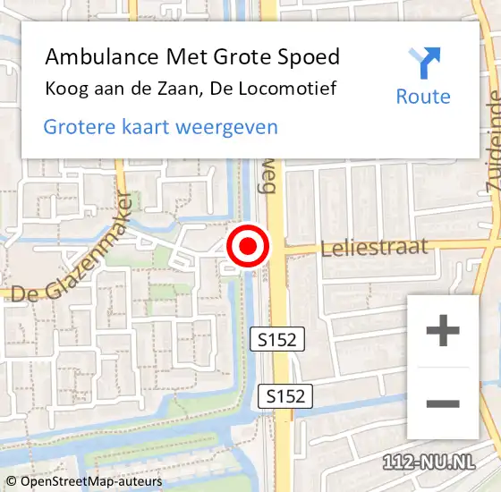 Locatie op kaart van de 112 melding: Ambulance Met Grote Spoed Naar Koog aan de Zaan, De Locomotief op 19 september 2024 12:09