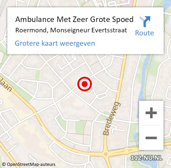 Locatie op kaart van de 112 melding: Ambulance Met Zeer Grote Spoed Naar Roermond, Monseigneur Evertsstraat op 19 september 2024 12:09