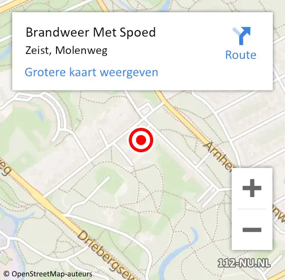 Locatie op kaart van de 112 melding: Brandweer Met Spoed Naar Zeist, Molenweg op 19 september 2024 12:14