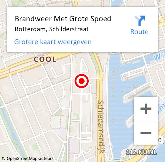 Locatie op kaart van de 112 melding: Brandweer Met Grote Spoed Naar Rotterdam, Schilderstraat op 19 september 2024 12:14