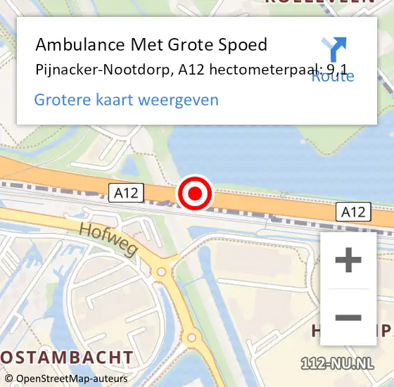 Locatie op kaart van de 112 melding: Ambulance Met Grote Spoed Naar Pijnacker-Nootdorp, A12 hectometerpaal: 9,1 op 19 september 2024 12:15