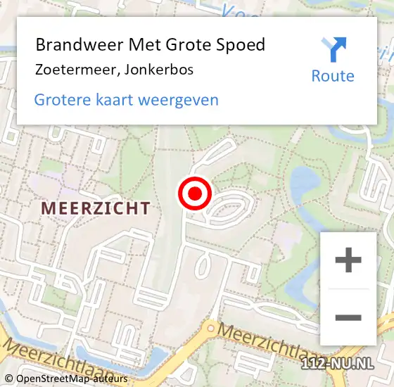 Locatie op kaart van de 112 melding: Brandweer Met Grote Spoed Naar Zoetermeer, Jonkerbos op 19 september 2024 12:26