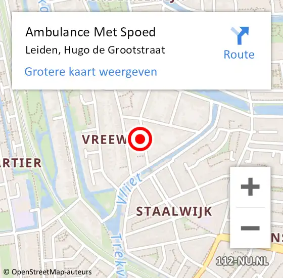 Locatie op kaart van de 112 melding: Ambulance Met Spoed Naar Leiden, Hugo de Grootstraat op 19 september 2024 12:41