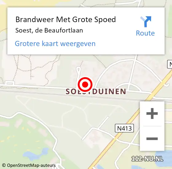 Locatie op kaart van de 112 melding: Brandweer Met Grote Spoed Naar Soest, de Beaufortlaan op 19 september 2024 12:47