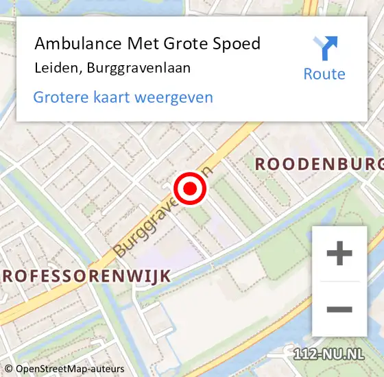 Locatie op kaart van de 112 melding: Ambulance Met Grote Spoed Naar Leiden, Burggravenlaan op 19 september 2024 12:48