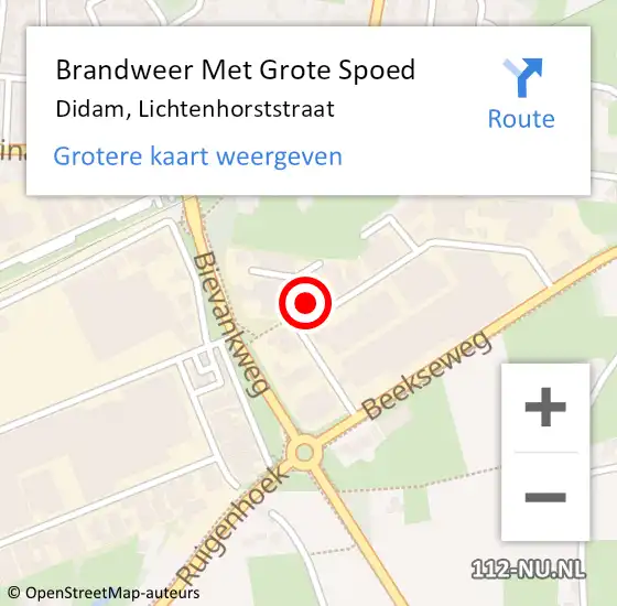 Locatie op kaart van de 112 melding: Brandweer Met Grote Spoed Naar Didam, Lichtenhorststraat op 19 september 2024 12:54