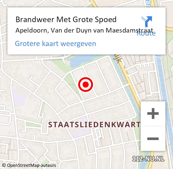 Locatie op kaart van de 112 melding: Brandweer Met Grote Spoed Naar Apeldoorn, Van der Duyn van Maesdamstraat op 19 september 2024 13:12