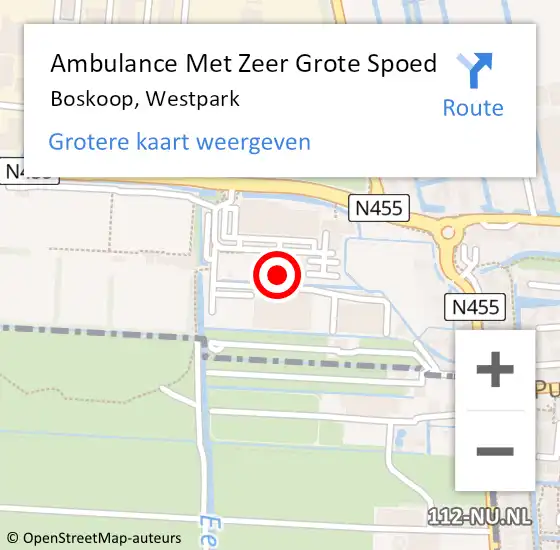 Locatie op kaart van de 112 melding: Ambulance Met Zeer Grote Spoed Naar Boskoop, Westpark op 19 september 2024 13:26