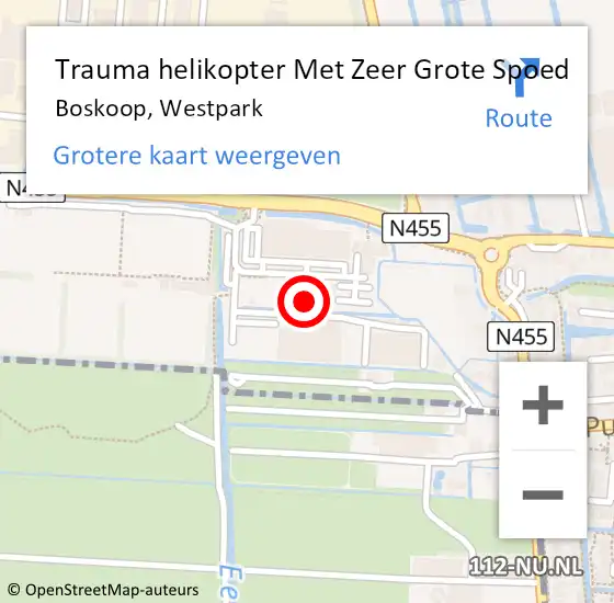 Locatie op kaart van de 112 melding: Trauma helikopter Met Zeer Grote Spoed Naar Boskoop, Westpark op 19 september 2024 13:27