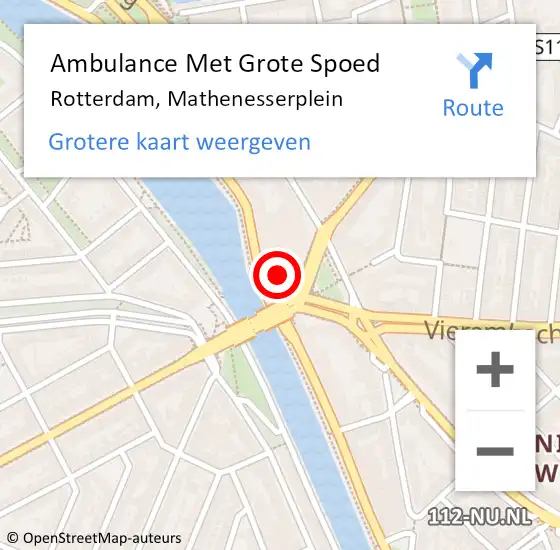 Locatie op kaart van de 112 melding: Ambulance Met Grote Spoed Naar Rotterdam, Mathenesserplein op 19 september 2024 13:31