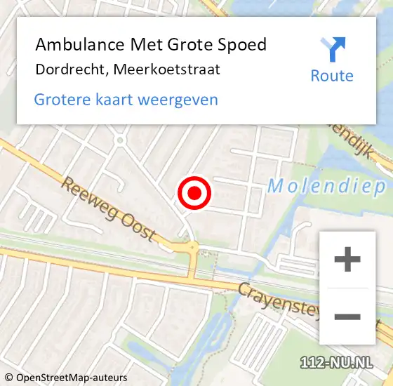 Locatie op kaart van de 112 melding: Ambulance Met Grote Spoed Naar Dordrecht, Meerkoetstraat op 19 september 2024 13:43