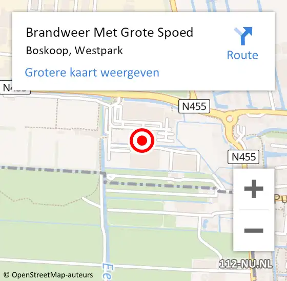 Locatie op kaart van de 112 melding: Brandweer Met Grote Spoed Naar Boskoop, Westpark op 19 september 2024 13:43