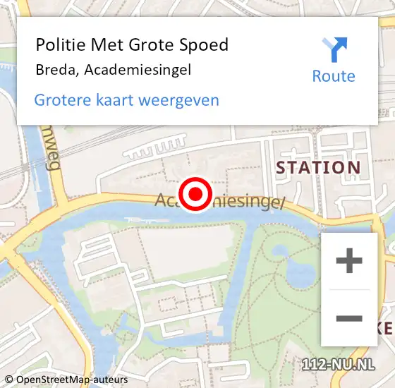 Locatie op kaart van de 112 melding: Politie Met Grote Spoed Naar Breda, Academiesingel op 19 september 2024 13:44