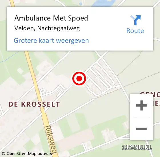 Locatie op kaart van de 112 melding: Ambulance Met Spoed Naar Velden, Nachtegaalweg op 19 september 2024 14:05