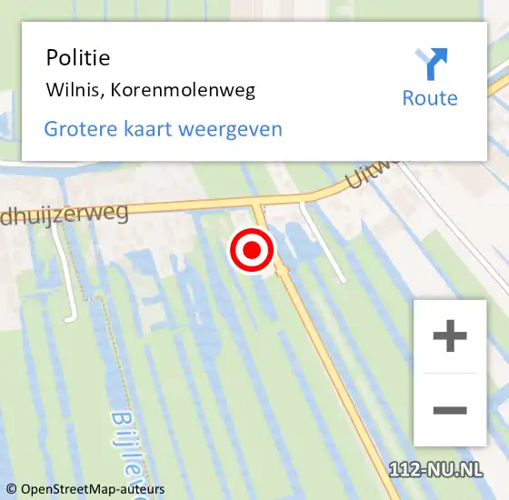 Locatie op kaart van de 112 melding: Politie Wilnis, Korenmolenweg op 19 september 2024 14:12