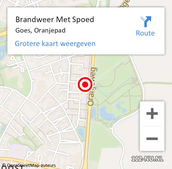 Locatie op kaart van de 112 melding: Brandweer Met Spoed Naar Goes, Oranjepad op 19 september 2024 14:28