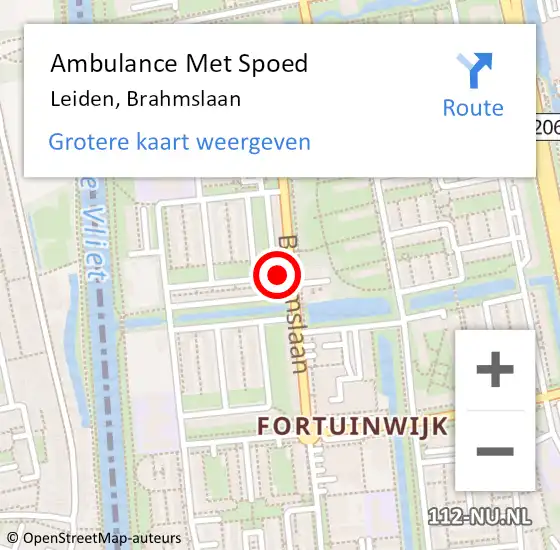 Locatie op kaart van de 112 melding: Ambulance Met Spoed Naar Leiden, Brahmslaan op 19 september 2024 15:07