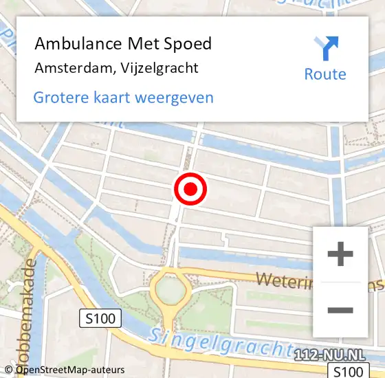 Locatie op kaart van de 112 melding: Ambulance Met Spoed Naar Amsterdam, Vijzelgracht op 19 september 2024 15:08